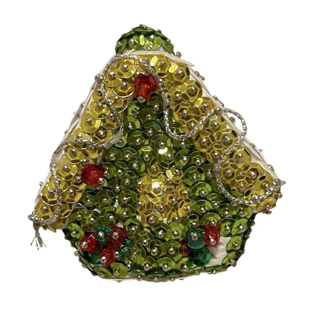 Vintage Gingerbread House‎ Church Sequin Push Pin Christmas Ornament Handmade